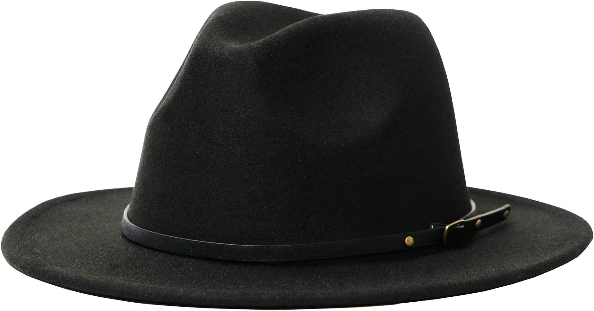 Women's Felt Panama Hats Classic Wide Brim Rancher Fedora with Belt Buckle (M-L) | Amazon (US)
