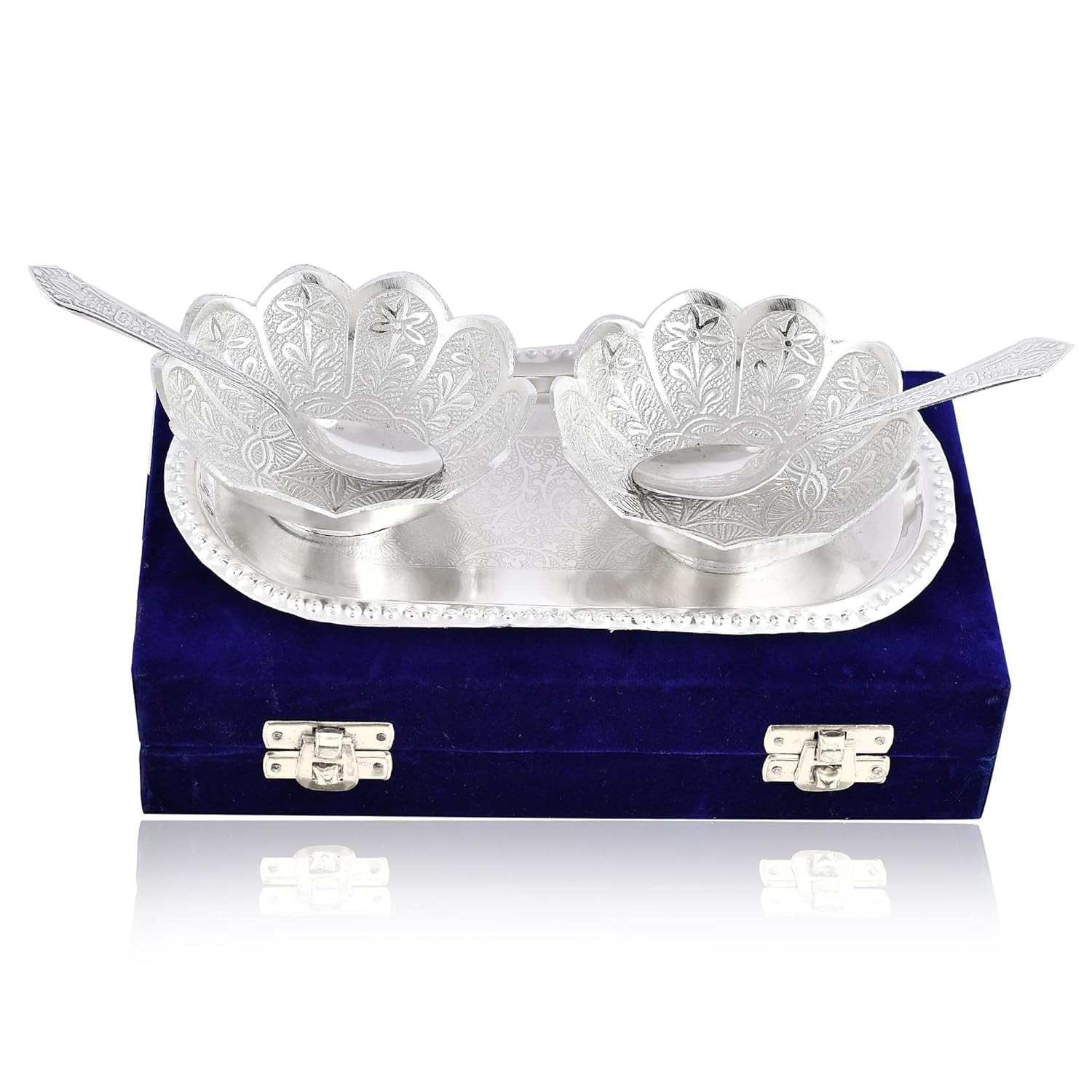 Silver Plated Bowl Spoon Tray Set Dry Fruits Dessert Serving Set Diwali Gifts Friends Family Home Decorative Corporate Christmas Wedding Return Gift Items | Amazon (US)