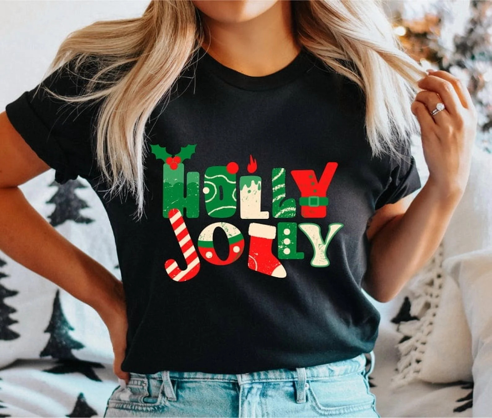 Holly Jolly Shirt, Christmas Shirt, Christmas Gift Shirt, Winter Shirt, Christmas Holiday Tee, Ne... | Walmart (US)