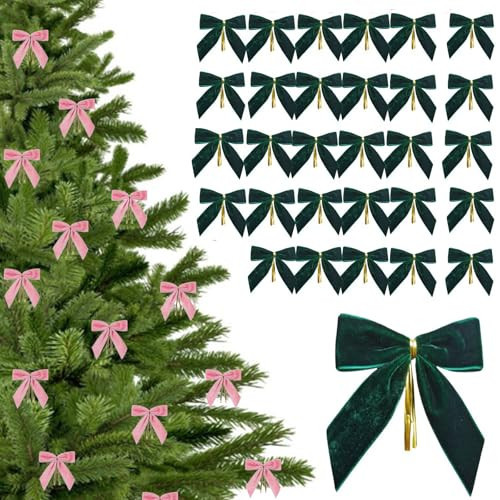Velvet Bows for Christmas Tree,24Pcs 3.5 inch Christmas Tree Bow Ornaments for Christmas Tree, Wreath, Gift Wrapping, Crafts, Wedding, Party, Twist Tie Bows (B-24PCS) | Amazon (US)