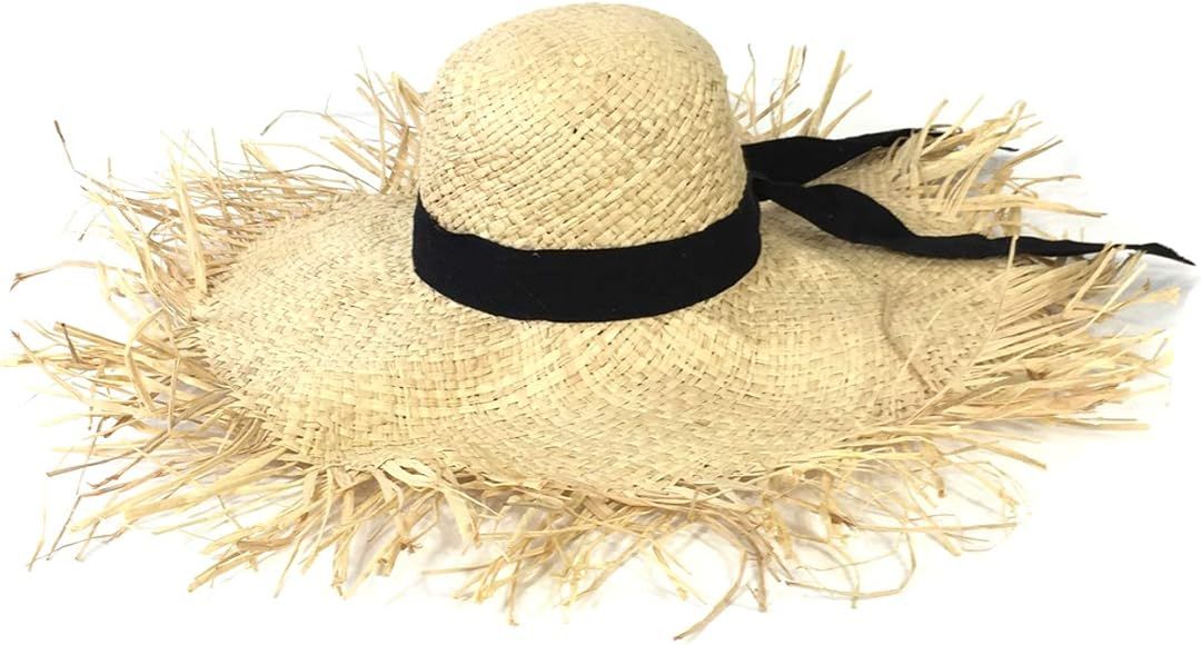 Blue Island Women's Frayed Edge Wide Brim Straw Sun Hat, Natural | Amazon (CA)