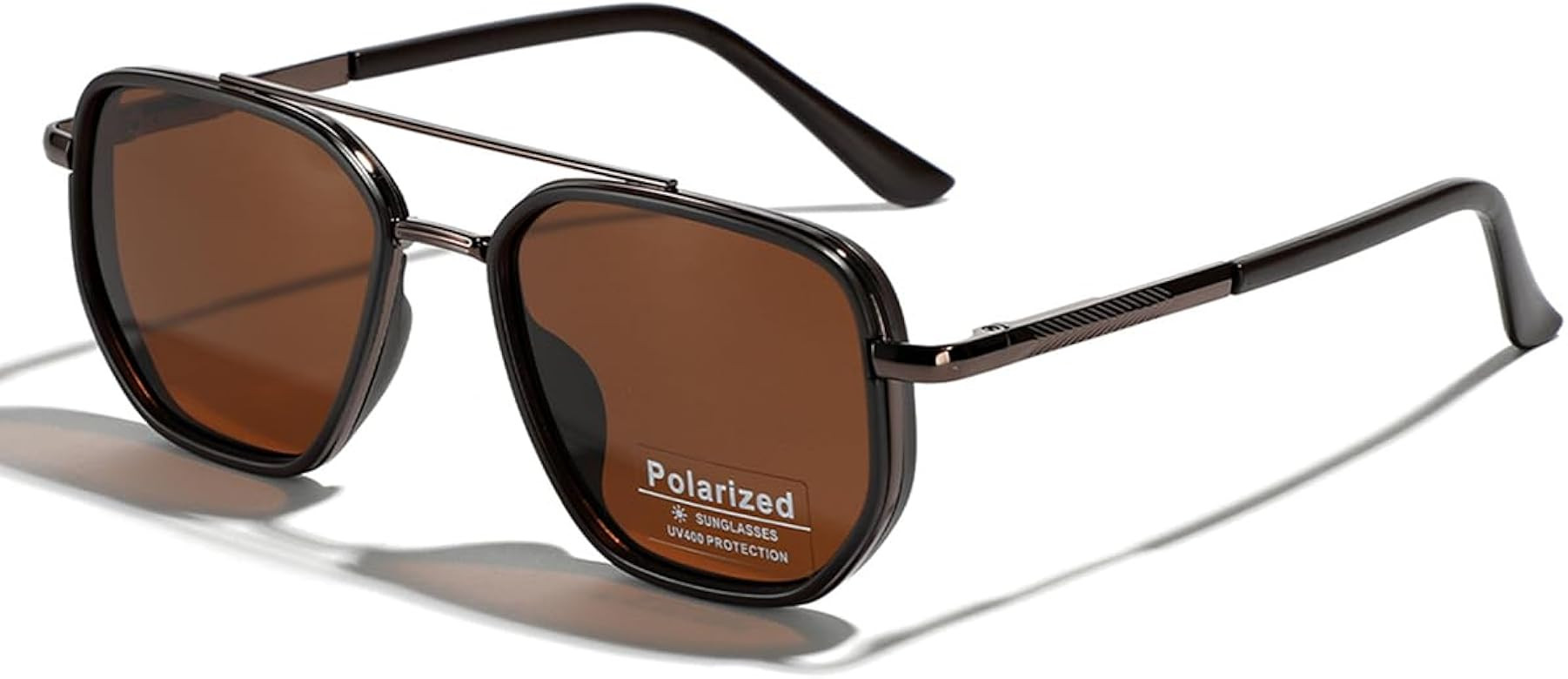 Polarized TR90 Sunglasses Vintage Square Flattop Sun Glasses Double Bridge Metal UV400 Eyewears | Amazon (US)