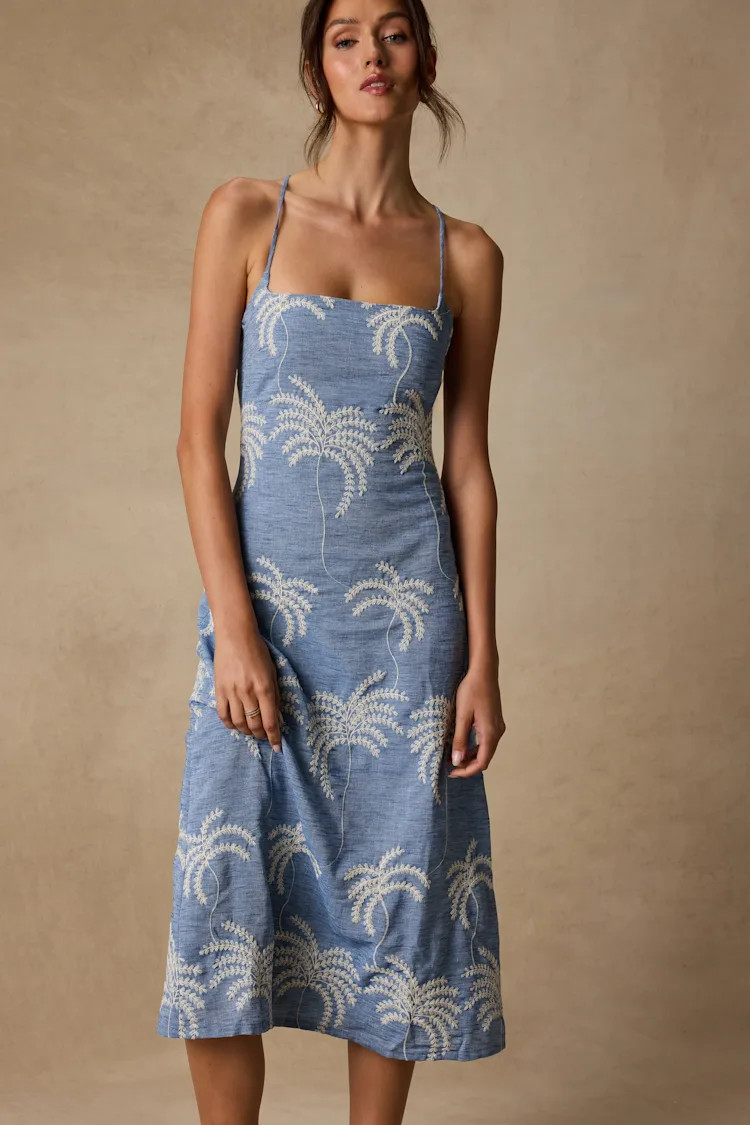 Destin Light Blue Embroidered Lace-Up Midi Dress | Lulus