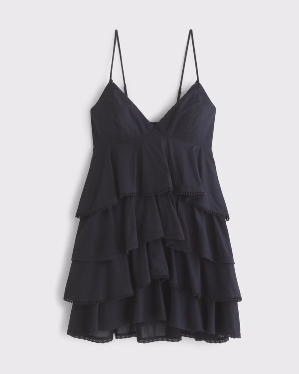 V-Neck Ruffle Tiered Mini Dress | Abercrombie & Fitch (US)