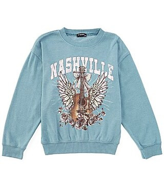 Originality Big Girls 7-16 Long Sleeve Nashville Winged Guitar Fleece Graphic Sweatshirt - S | Dillard's