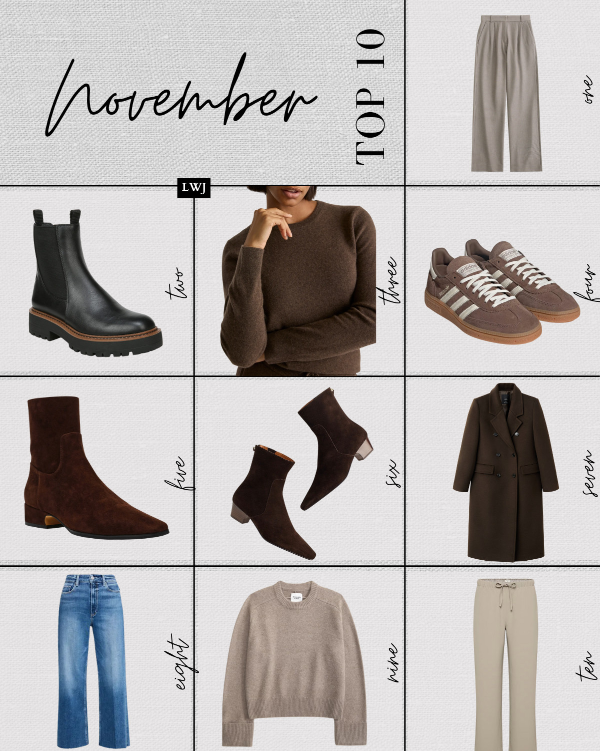 November's top 10 bestsellers! 

Most of these are marked down for cyber monday:

1. Abercrombie sloane tailored trousers -- petite-friendly, comes in several colors, on sale under $60 [use code AFJEAN]
2. Sam Edelman lug sole waterproof boots -- comfy to wear all day long, select colors are on sale
3. Quince cashmere crew sweater -- under $50
4. Adidas handball spezial sneakers 
5. Steve Madden dusty booties -- on sale under $100 at Nordstrom for cyber monday
6. Madewell lexie ankle boots -- 50% off with code LETSGO
7. MANGO tailored coat -- on sale under $150 
8. Paige Anessa wide leg jeans -- 30% off, few sizes left! 
9. Abercrombie crew sweater -- on sale under $50 [use code AFJEAN]
10. Aritzia lodge pull-on pants -- elevated & wrinkle-free, 20% off 

 #LTKCyberWeek #LTKSaleAlert