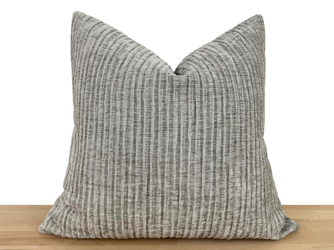 Light Gray Striped Pillow Cover Striped Euro Sham Cover Light Gray Throw Pillow Striped Textured ... | Etsy (US)