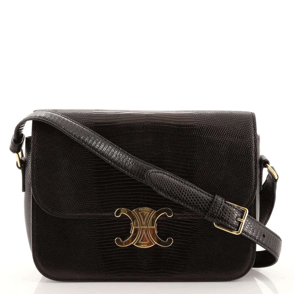 Celine Triomphe Shoulder Bag Lizard Medium Black 1077841 | Rebag