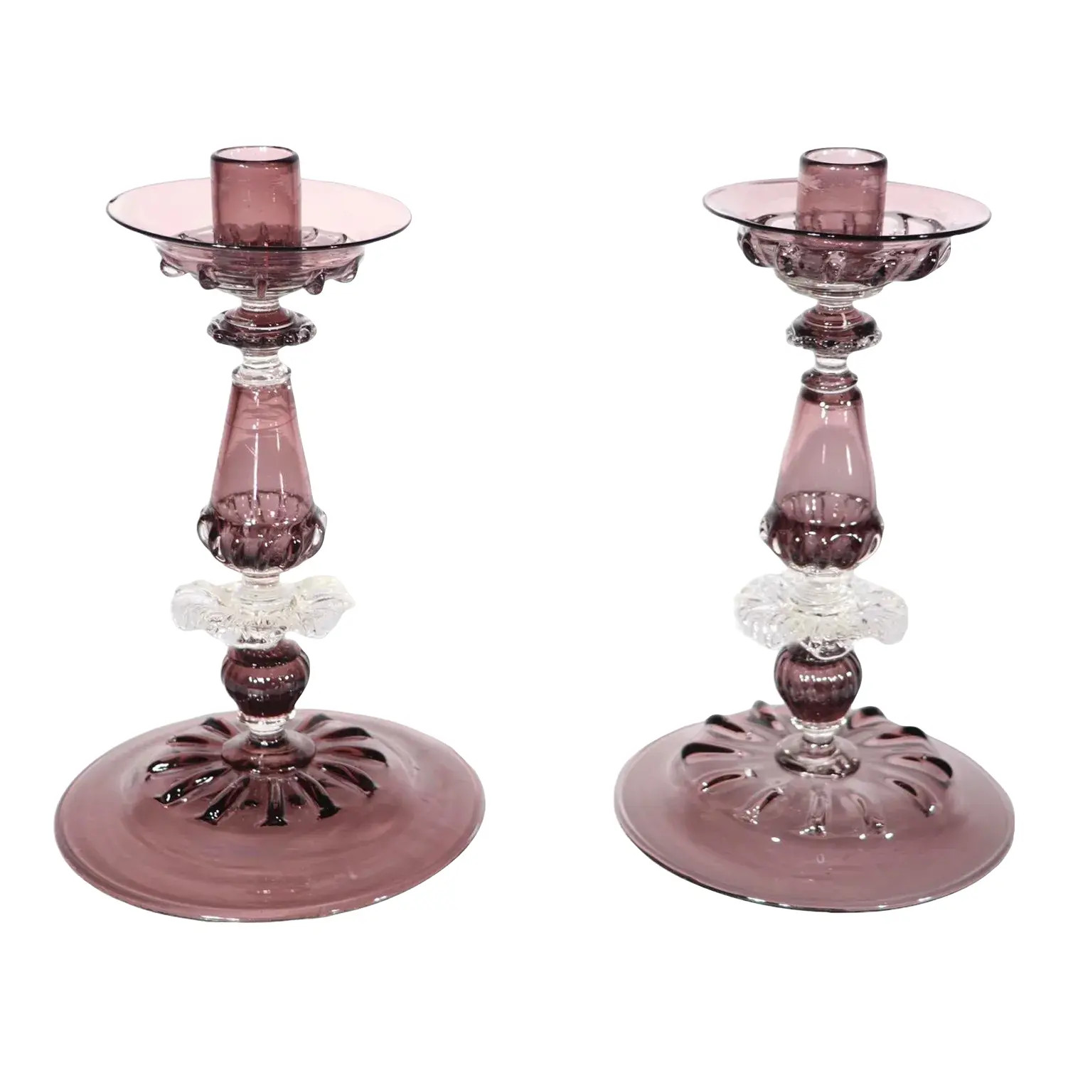 Pr. Murano Glass Candlesticks Att. To Salviati | Chairish