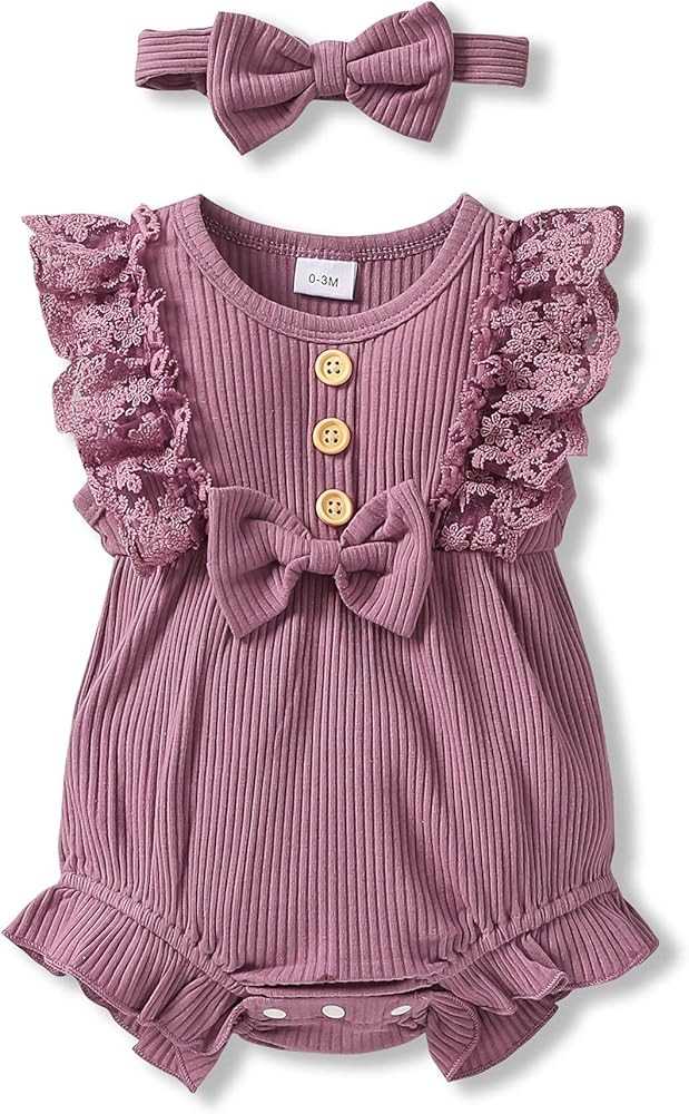 SANMIO Baby Girl Romper Clothes Newborn Girls Lace Ruff Jumpsuit for 0-18 Months Girl Outfits Inf... | Amazon (US)