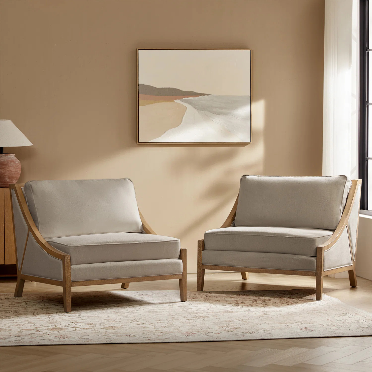Theoren 37.5"W Farmhouse Oversize Solid Wood Accent Chair (Set of 2) | Wayfair North America