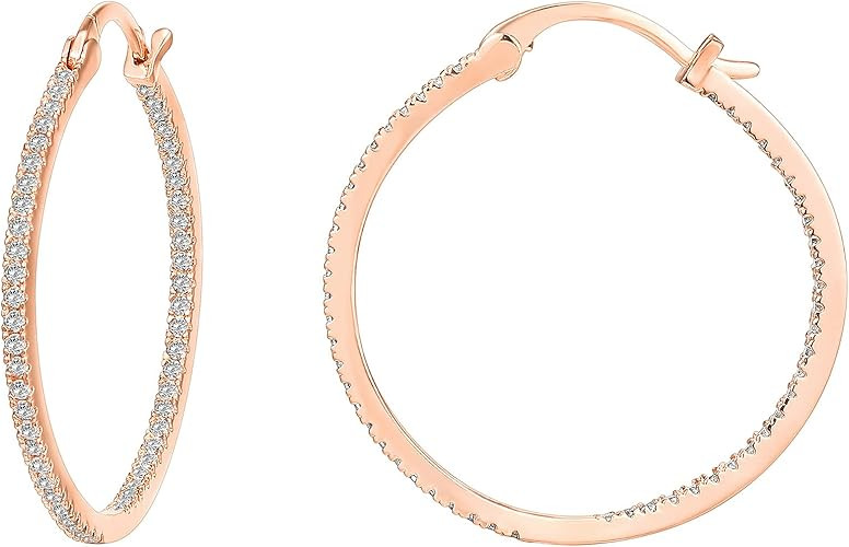 PAVOI 14K Gold Plated 925 Sterling Silver Post Cubic Zirconia Hoop Earrings 30/15mm | Amazon (US)