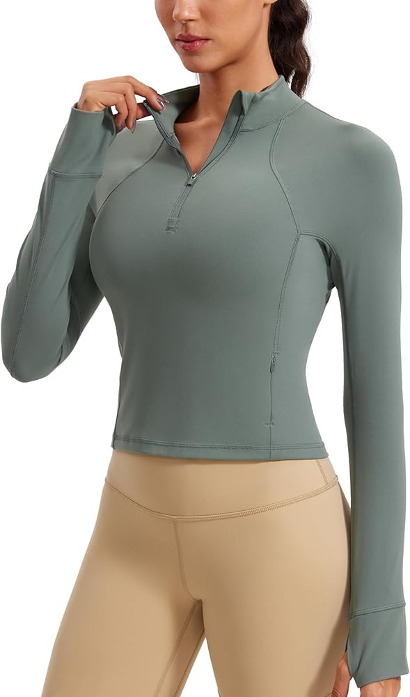 CRZ YOGA Women's Butterluxe Long Sleeve Workout Shirts Half Quarter Zip Sweatshirt Athletic Crop ... | Amazon (US)