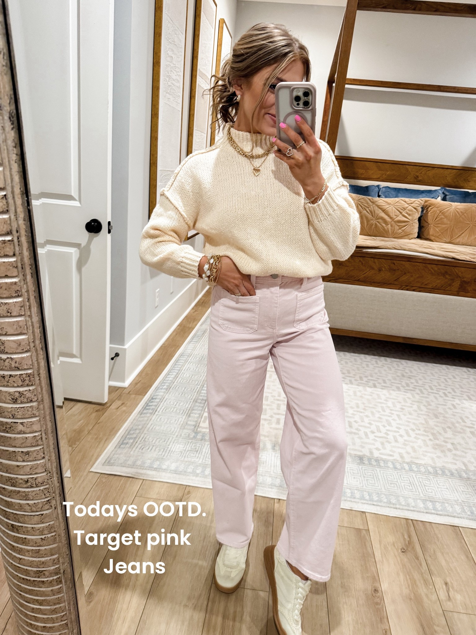 Pink denim kind of day 💗✨
This outfit is the perfect mix of comfy, classic, and everyday cute. I styled my Target pink jeans with a soft neutral Amazon sweater and finished the look with my go-to Walmart sneakers for an easy, wear-anywhere outfit.

The fit of these pink jeans is SO good — structured but comfortable — and they pair beautifully with cozy knits for winter-to-spring styling. This Amazon sweater is lightweight, soft, and ideal for layering, while the Walmart sneakers keep the whole look casual and practical for school drop-off, errands, travel days, or weekend plans.

An effortless neutral + blush combo you’ll reach for again and again 🤍💕

#ootd #everydayoutfit #pinkjeans #targetstyle #amazonfashion #walmartfashion #casualchic #affordablefashion #momstyle #neutraloutfit #springstyle #cozyoutfit #dailyoutfit #budgetfriendlyfashion 💕✨