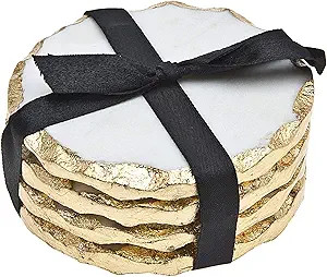 Amazon.com: Godinger Round Coasters Gold Edge, Marble Coaster Set, Table Protection, Set of 4 | Amazon (US)