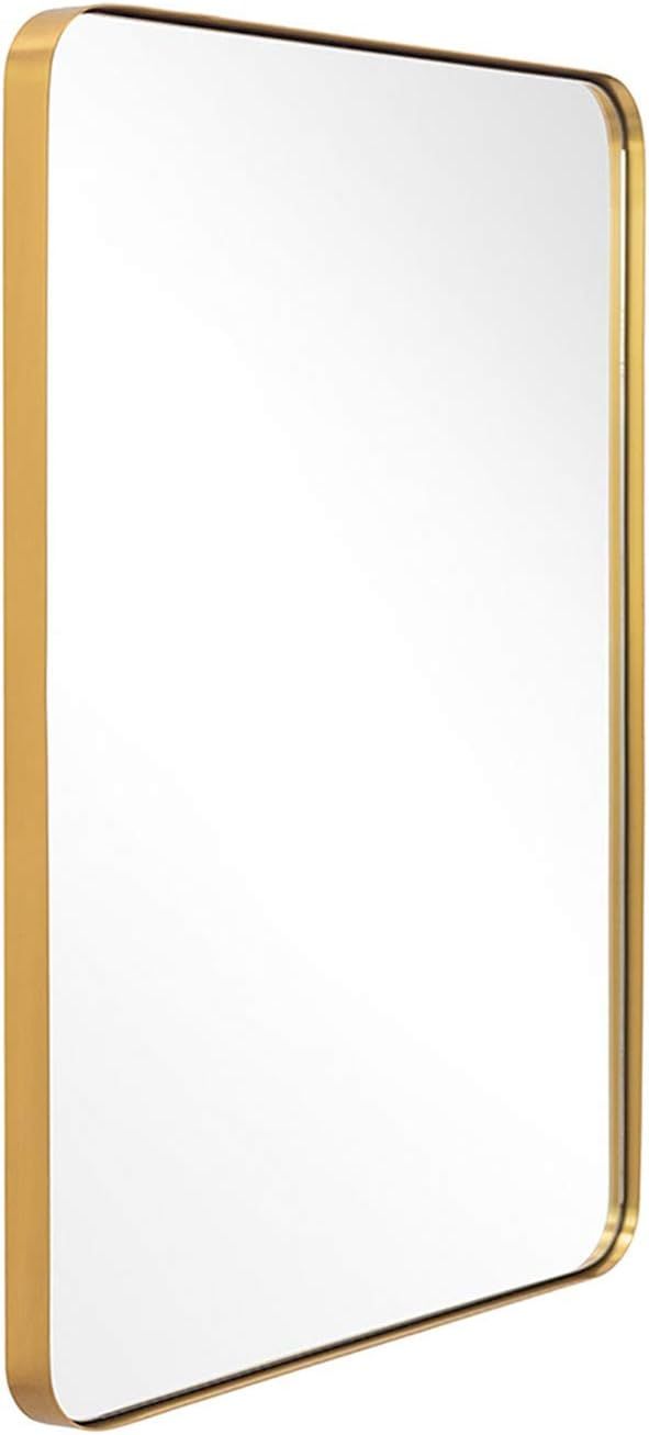 Gold Wall Mirror, 24x36 Inch Mirror for Bathroom, Brushed Brass Stainless Steel Metal Frame with ... | Amazon (US)