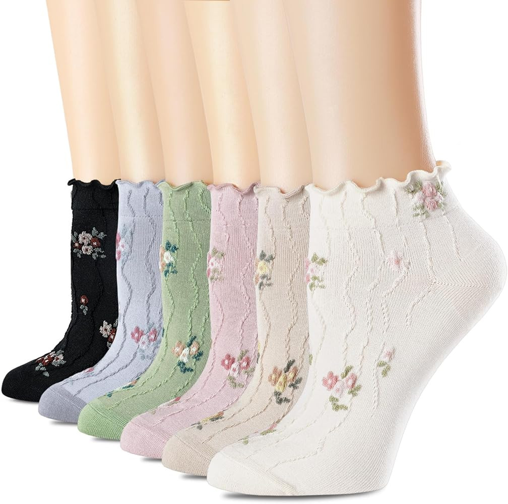 Women‘s Ruffle Ankle Socks,Vintage Patterned,Short Casual Dress Sock,Cute Princess Lettuce Flor... | Amazon (US)