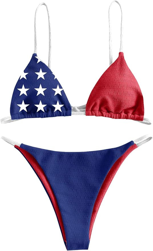 ZAFUL Women's Sexy Triangle Bikini Set Cami String Swimwear Texture High Cut Thong Swimsuit Cheek... | Amazon (US)