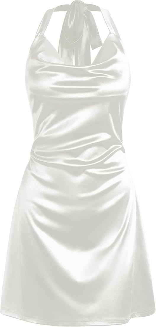 ZAFUL Women Halterneck Satin Mini Dress Sexy Cowl Neck Silky Party Cocktail Club Dress | Amazon (US)