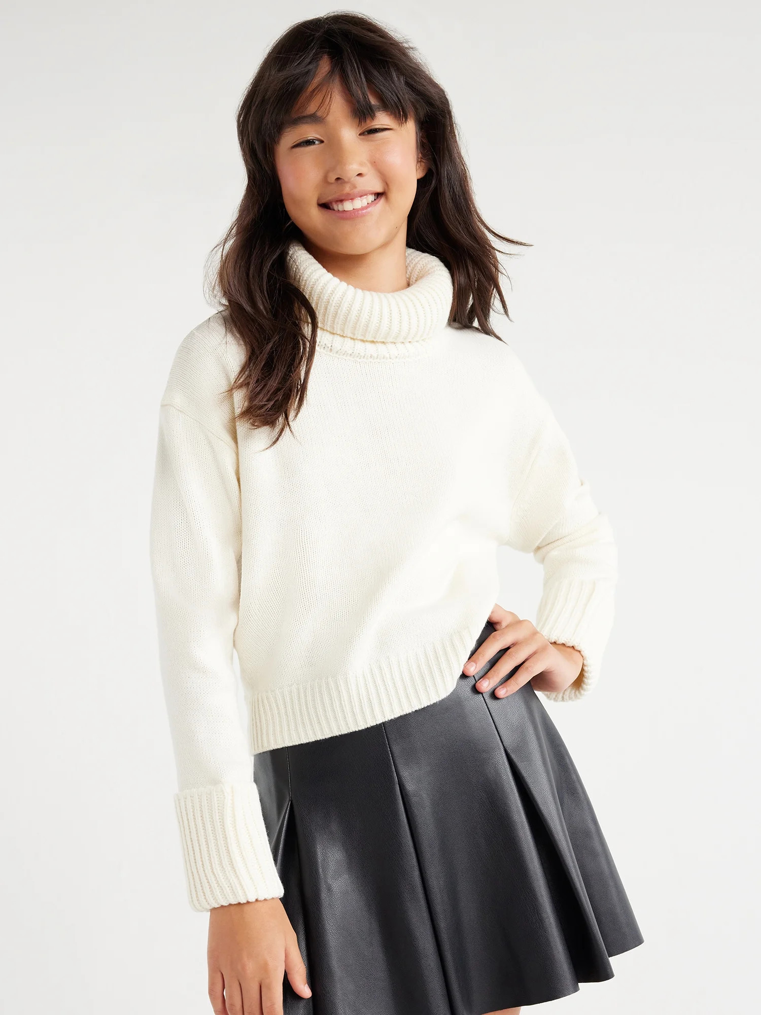 Scoop Girls Long Sleeve Turtleneck Sweater with Folded Cuffs, Sizes 4-18 | Walmart (US)