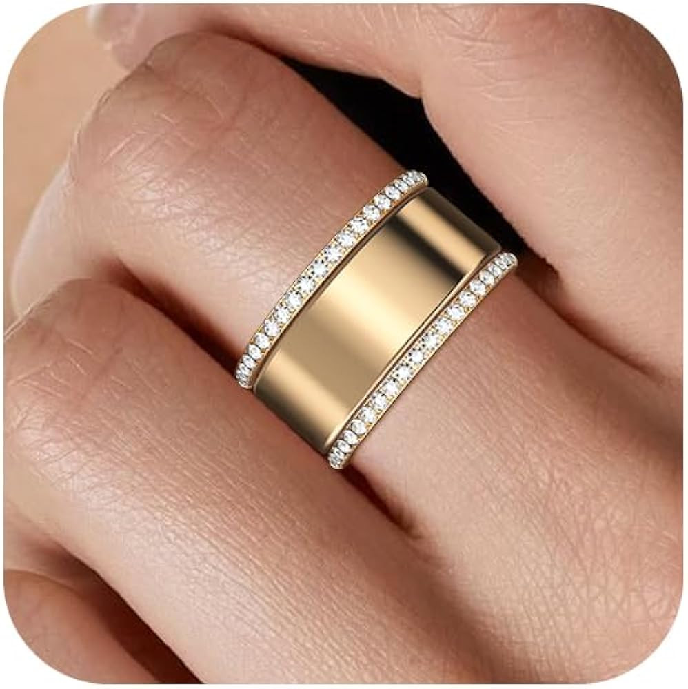 2-Pack 14K Gold Plated Stacking Rings for Oura Ring Gen 4/Oura Ring Gen 3, Cubic Zirconia Simulat... | Amazon (US)