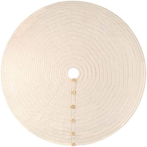 Starry Dynamo 48-Inch Knitted Christmas Tree Skirt Round with Oak Buttons (Cream) | Amazon (US)
