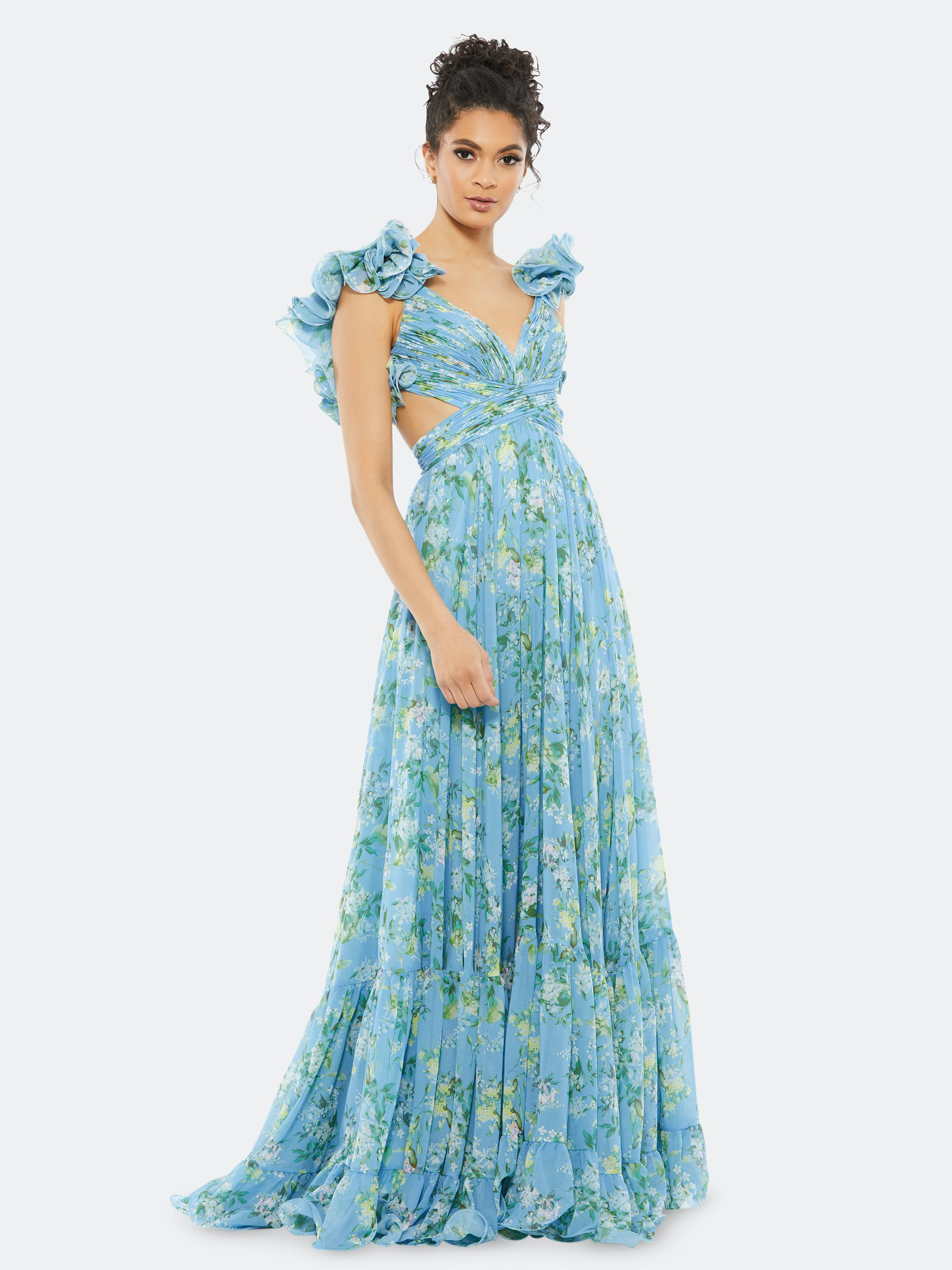 Ruffle Tiered Floral Cut-Out Chiffon Gown - 4 - Also in: 0, 6, 14, 12, 2, 10, 8 | Verishop