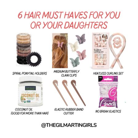 Some of my favorites that cause less damage to your hair. Be sure to not wrap clear elastics too many times & use cutter tool for removable. The spiral elastics and coconut oil are must haves in my house with myself and three girls. Once you master the heartless curls, you’ll be addicted. Butterfly clips are a cute bonus but staple for an easy way to throw some hair up with little to no damage 

#LTKbeauty #LTKfindsunder50 #LTKfamily