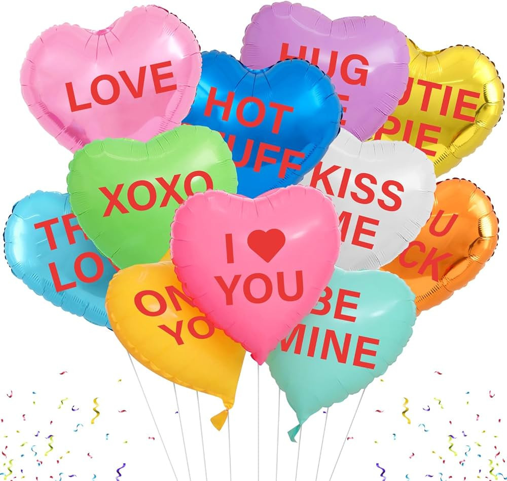 Valentines Day Balloons, 11 Pcs Heart Shaped Balloons XOXO Love Sweet Be Mine Candy Heart Balloon... | Amazon (US)