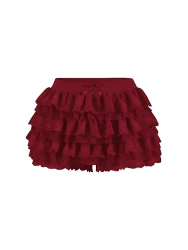 Faldas Y2K de encaje para mujer, pantalones cortos con volantes Lolita, pantalones cortos sexy de... | Amazon (US)