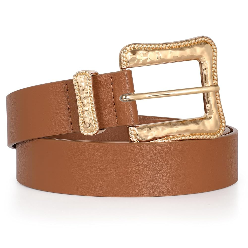 JASGOOD Plus Size Women's Leather Belt for Jeans Pants, Fashion Ladies Waist Belt with Gold Buckl... | Amazon (US)
