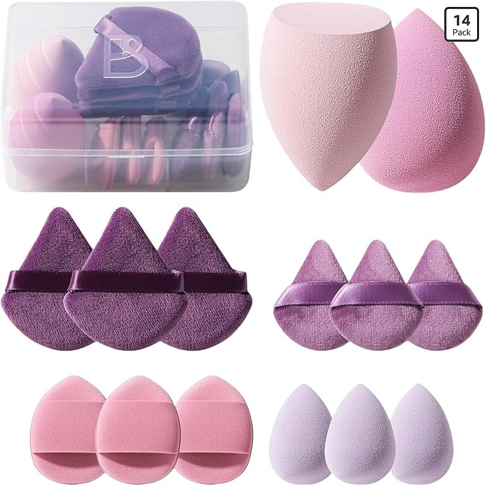 Makeup Sponge Set BS-MALL Triangle Puff 14 Pcs for Liquid, Cream, and Powder, Multi-colored Makeu... | Amazon (US)