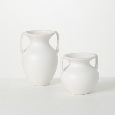 Sullivans Bisque Ceramic Handled Ceramic Urn Set of 2, 9"H & 6"H White | Target