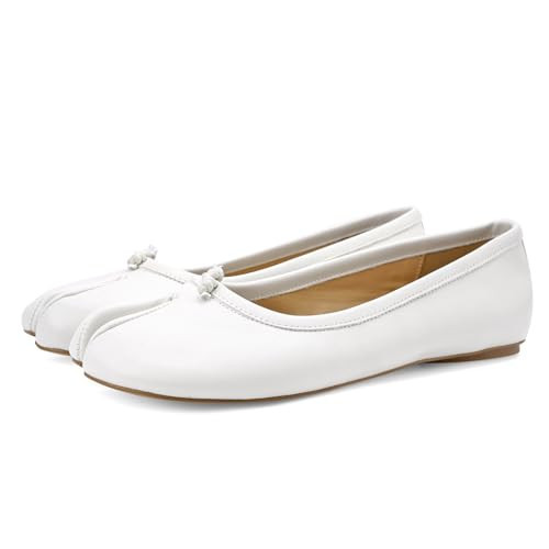 VBDB Tabi White Flats Women Low Heels Comfortable Ballet Flats Slip on Shoes Wide Width Split Toe Ballet Flats Shoes Size 6 | Amazon (US)