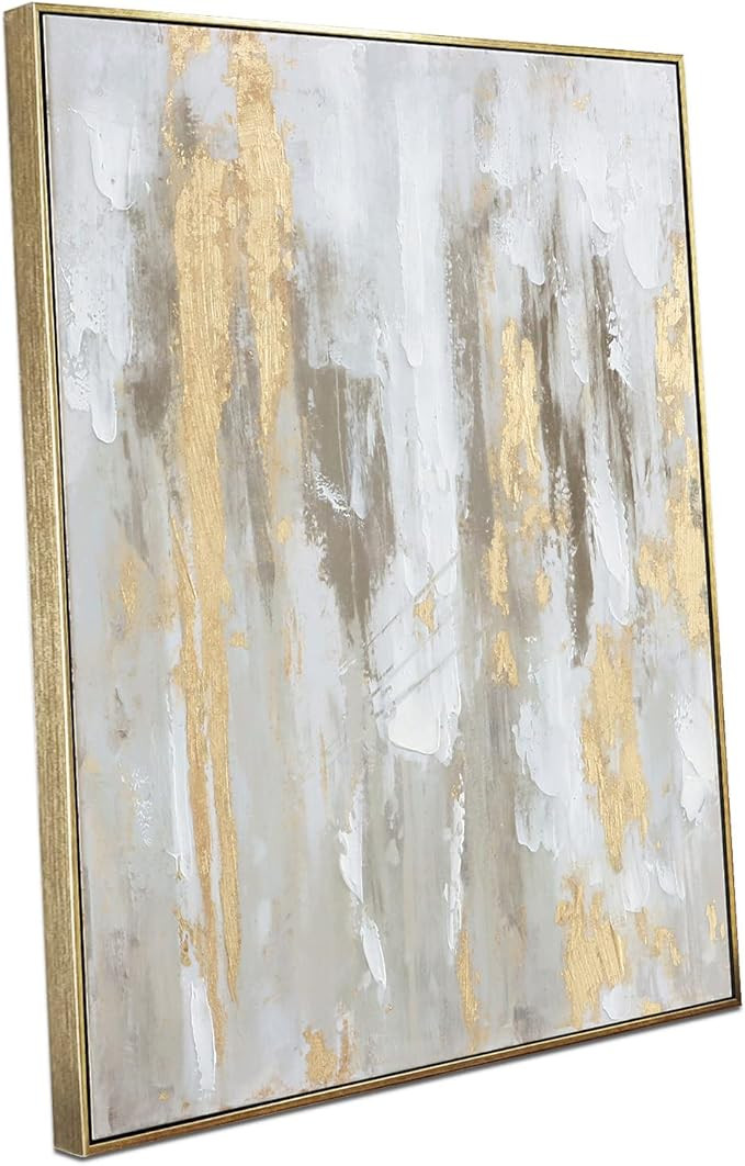 Gold Abstract Wall Art Decor - Framed Abstract Canvas Artwork with Gold Foil and texture for mode... | Amazon (US)