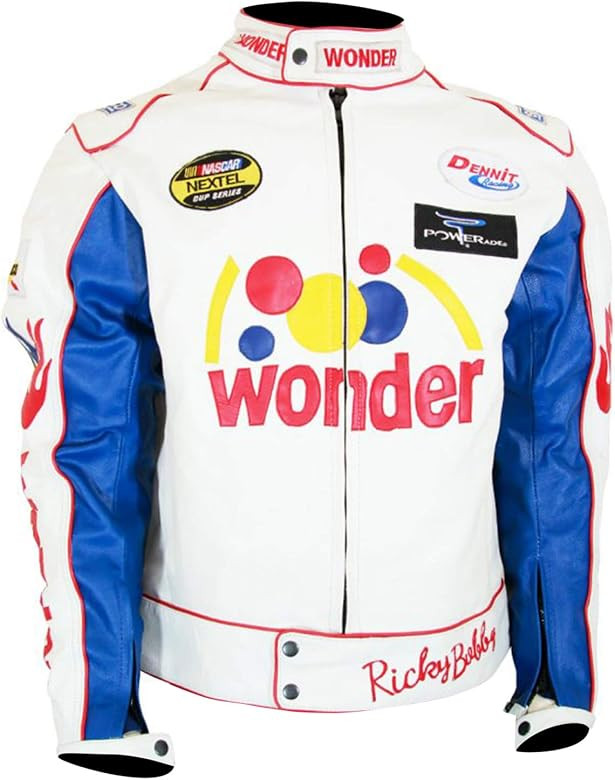 Spazeup White Patches Leather Jacket - White Racing Leather Jacket for Men - Biker Leather Jacket | Amazon (US)