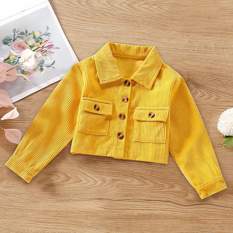 Toddler Girl Lapel Collar Button Design Pocket Pink Ribbed Jacket Coat | PatPat