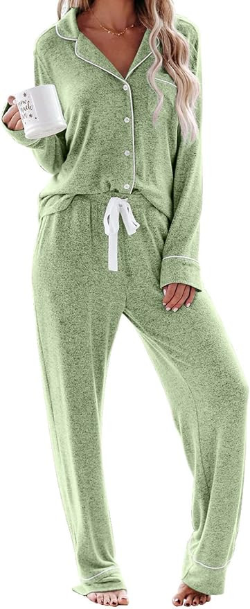 Aamikast Women's Pajama Sets Long Sleeve Button Down Sleepwear Nightwear Soft Pjs Lounge Sets | Amazon (US)