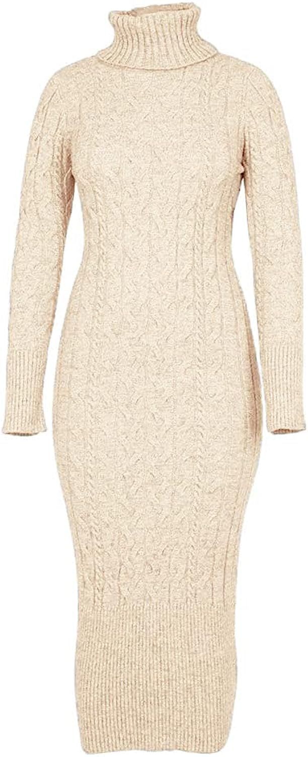ANDLCUY Womens Turtleneck Bodycon Sweater Dresses Long Sleeve Knitted Midi Sheath Jumper Dresses | Amazon (US)