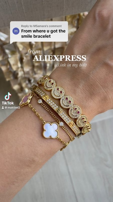 All bracelet linked.
Smileyface gold diamond bracelet.
Liaa Gozlan happy face bracelet dupe.
VCA, cartier, Adina Eden gold plated cuban chain bracelet 

#LTKunder50 #LTKunder100 

#LTKsalealert