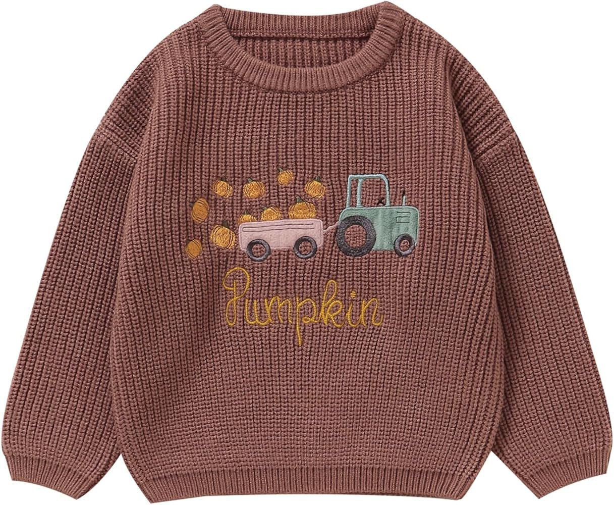 Halloween Toddler Boy Sweater Pumpkin Truck Embroidered Sweater Fall Outfit 1-5Y | Amazon (US)