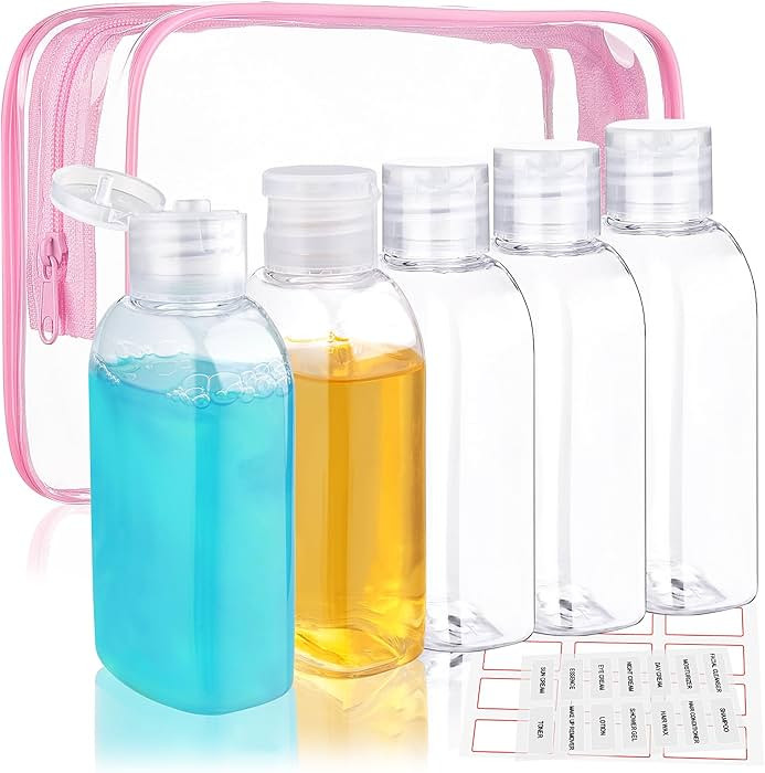Travel Size Containers 5 Pcs 3.4oz/100ml Plastic Travel Bottles with Pink Toiletry Bag Leak TSA A... | Amazon (US)