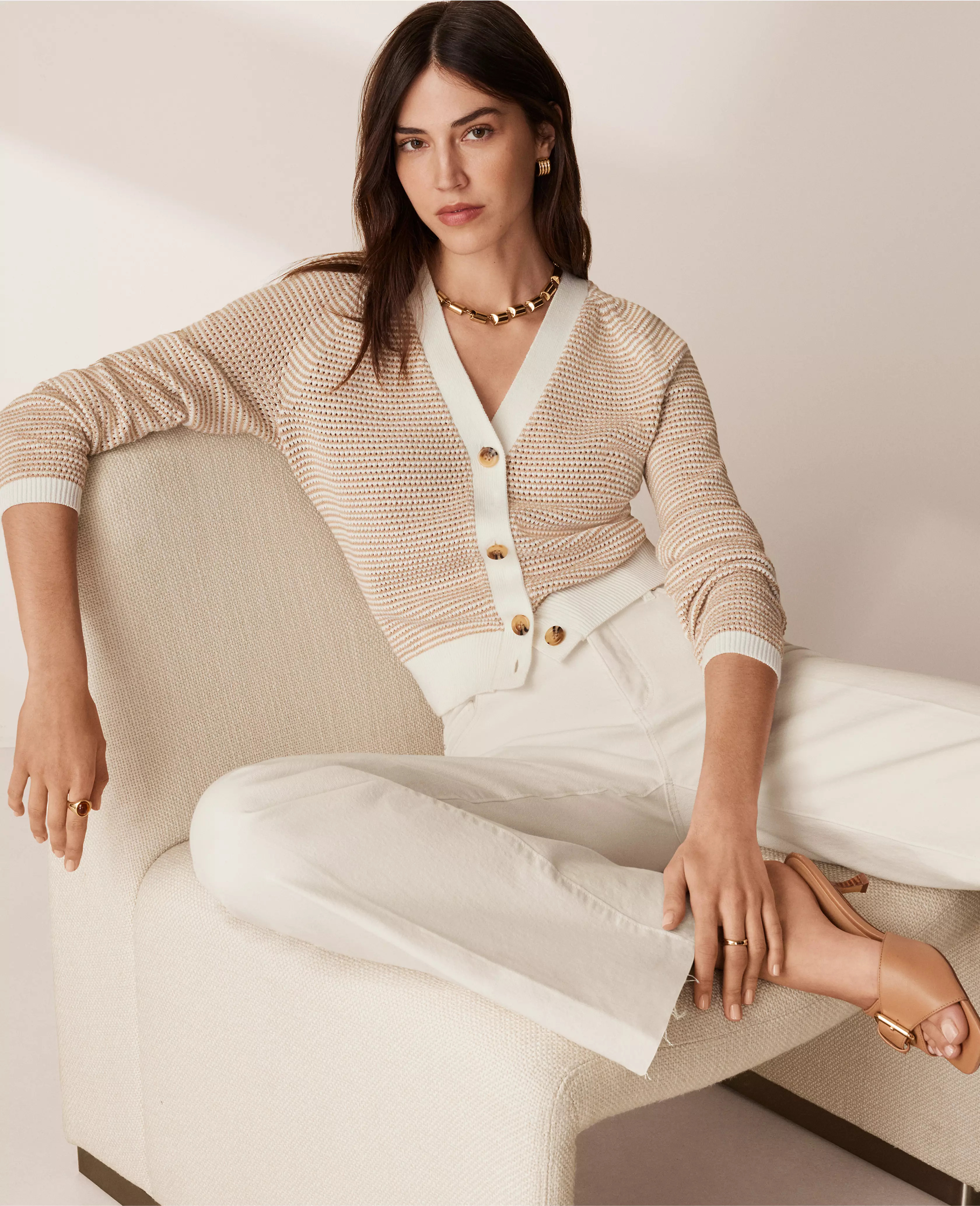 Textured Stripe V-Neck Wedge Cardigan | Ann Taylor (US)