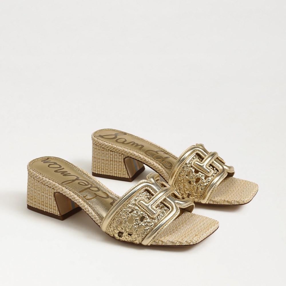 Waylon Weave Slide Sandal Amber Gold Leather | Sam Edelman