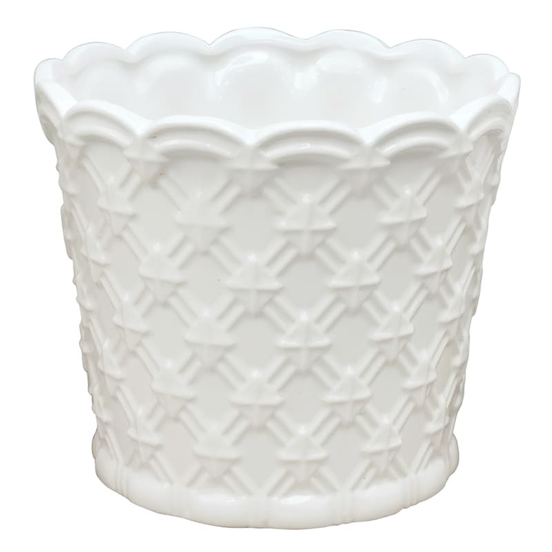 Providence Indoor White Ceramic Weave Planter, 6.5" | At Home