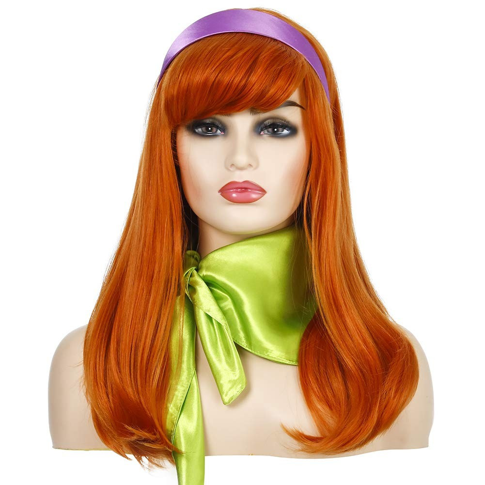Long Wavy Ginger Orange Wigs with Bangs for Women | Green Scarf | Purple Headband (Adult Size) | Amazon (US)