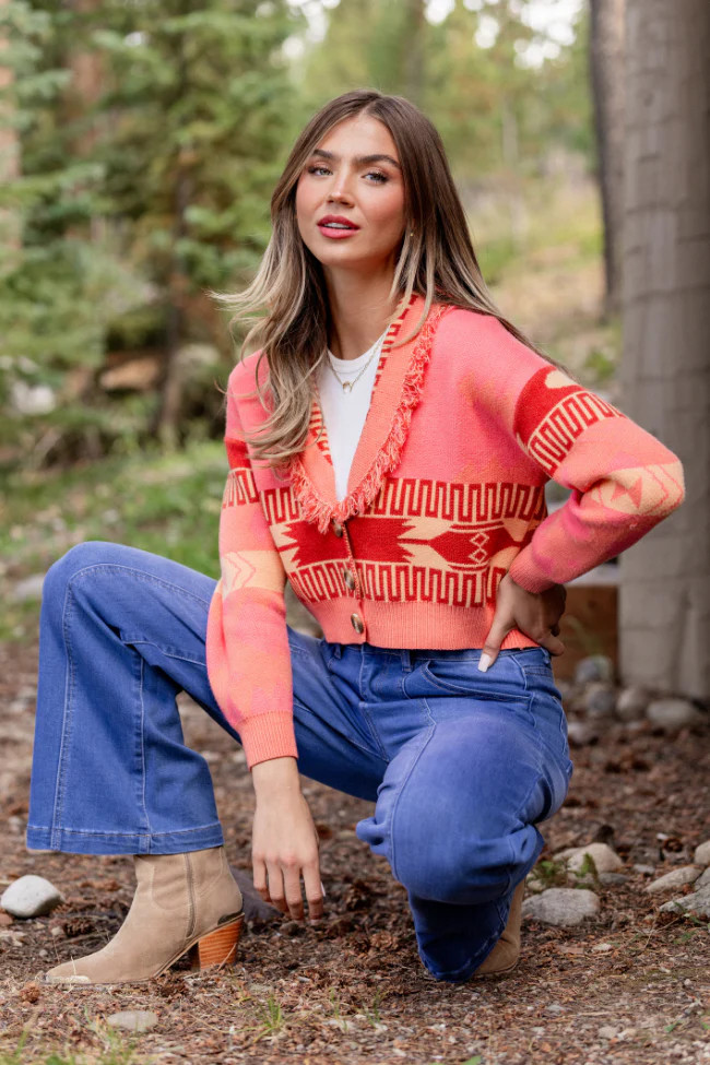 Zendaya Pink Fringe Print Cardigan | Pink Lily