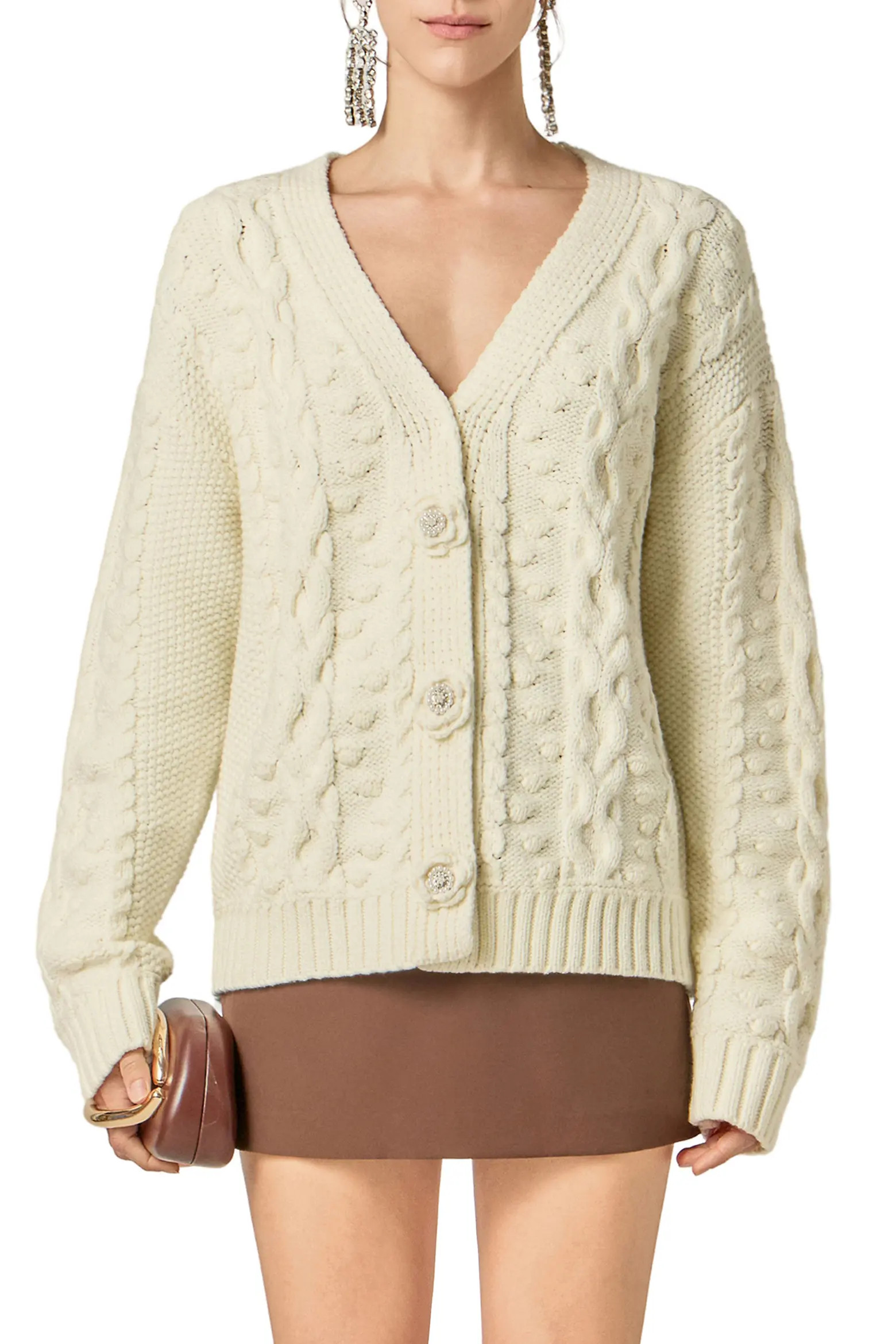 English Factory V-Neck Cable Cardigan with Floral Buttons (Women) | Nordstrom | Nordstrom
