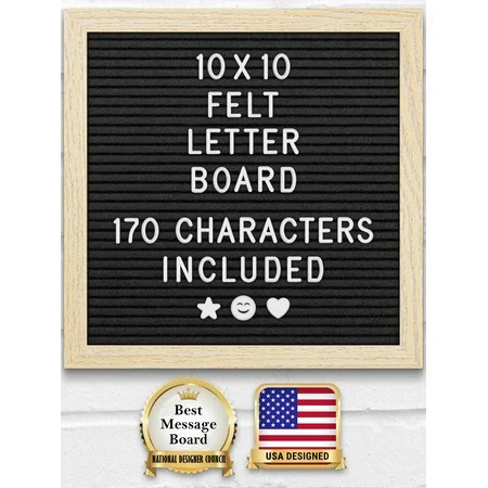 Felt Letter Board w/ 170 Letters & Numbers, 10x10” Letterboard w/ Wooden Frame, Black by Yes4Quality | Walmart (US)