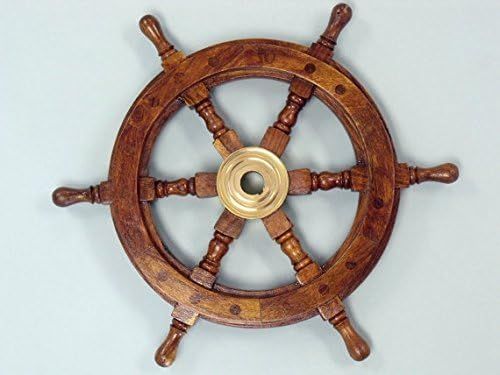 NauticalMart Sailor's Ship Wheel 12" Wooden and Brass Vintage Decorative Ships Steering Wheel Wal... | Amazon (US)